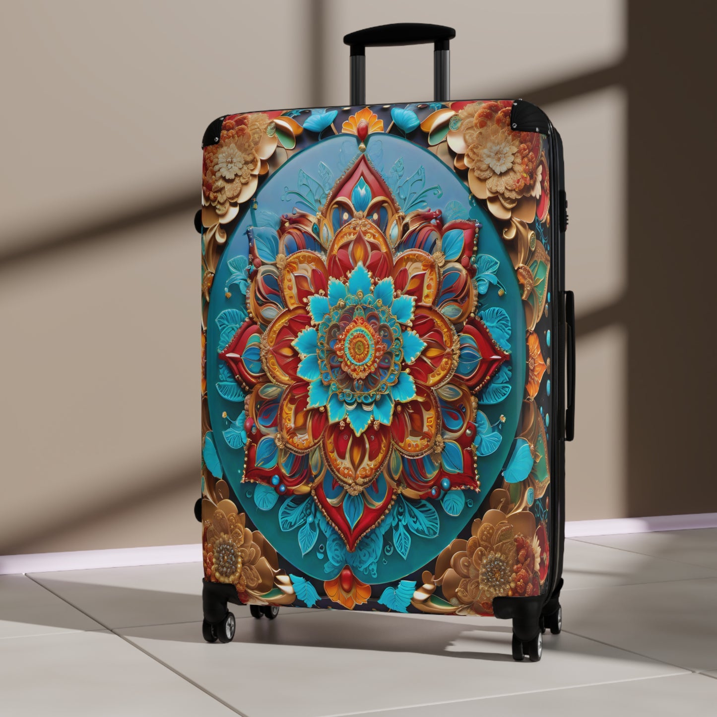 Vibrant Mandala Voyager: Hardshell Spinner Suitcase for the Avid Traveler