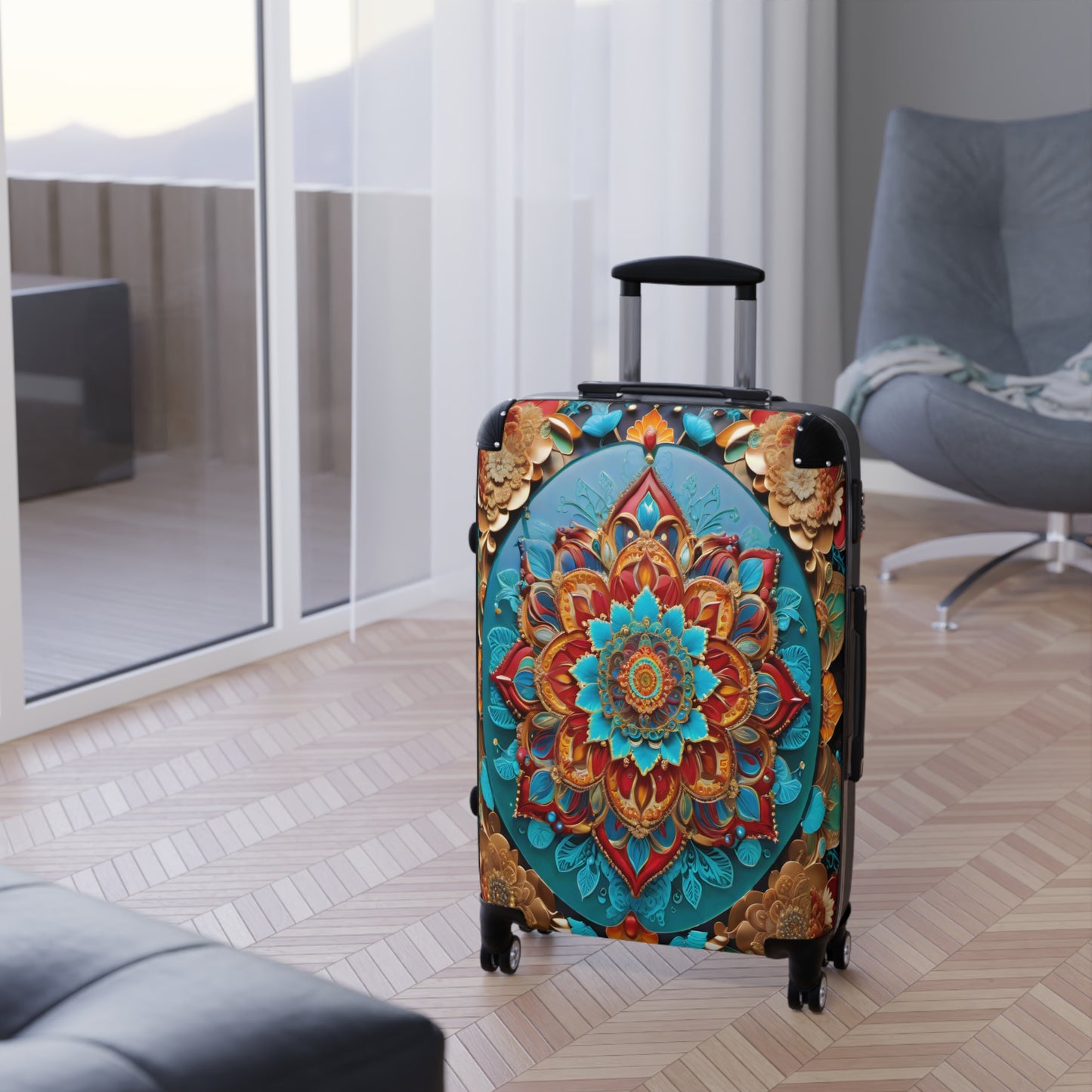 Vibrant Mandala Voyager: Hardshell Spinner Suitcase for the Avid Traveler