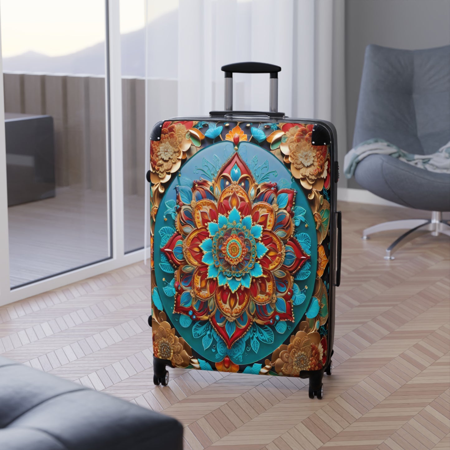 Vibrant Mandala Voyager: Hardshell Spinner Suitcase for the Avid Traveler