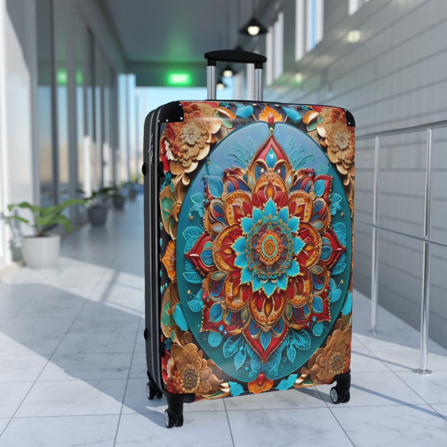 Vibrant Mandala Voyager: Hardshell Spinner Suitcase for the Avid Traveler