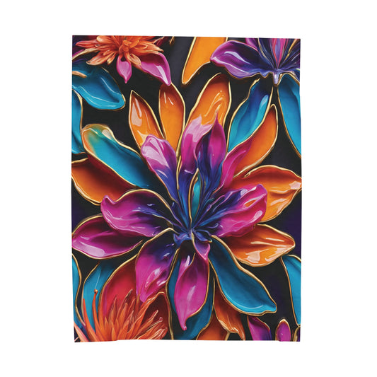 Blossoming Elegance - Colorful Velveteen Plush Blanket