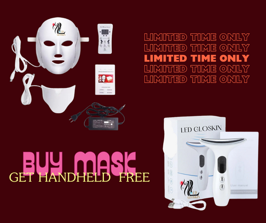 LED GLOSKIN Facial Mask & Handheld GLOSKIN Light Massager Bundle